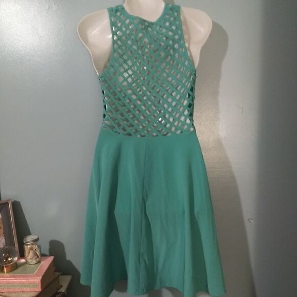 Teal lattice back A line dress size large - Picture 4 of 11
